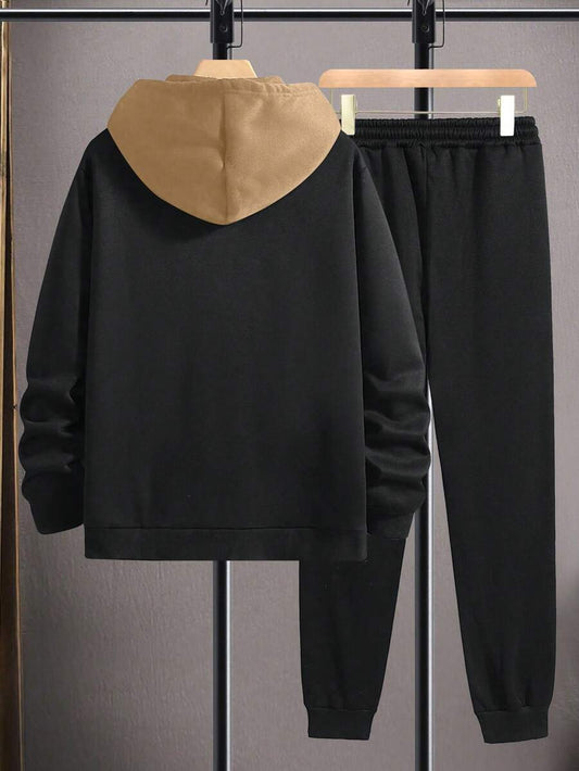 Men's Spring/Autumn Lightweight Personalized Letter Print Contrast Color Hoodie