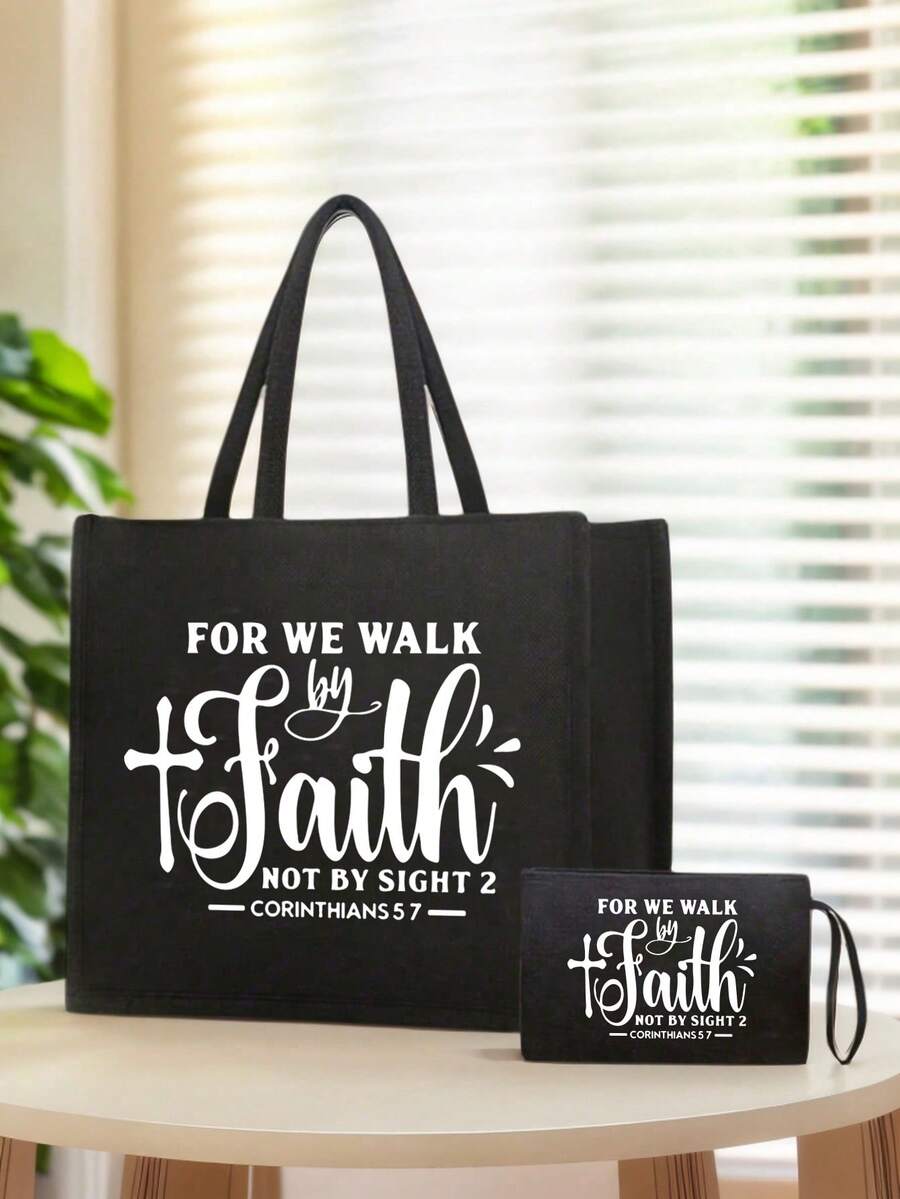 Tote Bag Set with Motivational Golden Letter Print