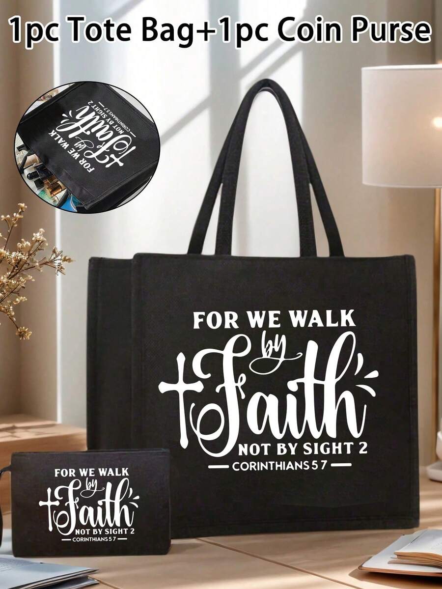 Tote Bag Set with Motivational Golden Letter Print
