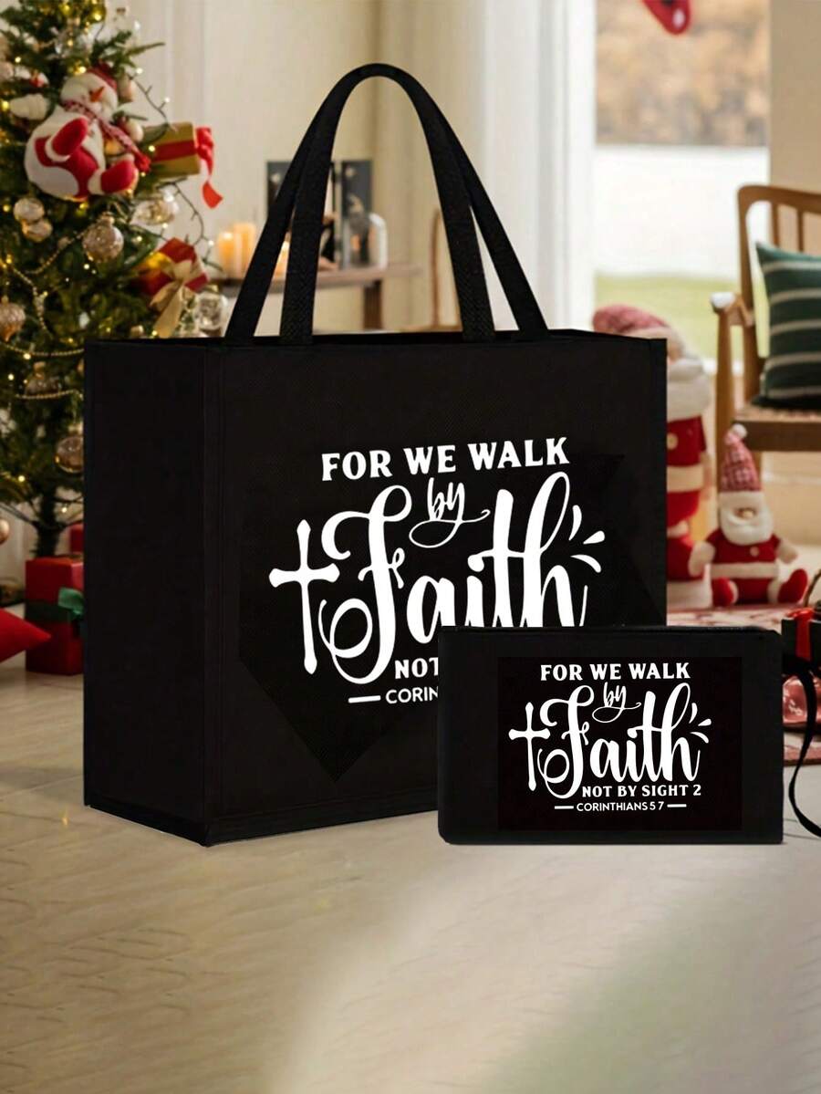 Tote Bag Set with Motivational Golden Letter Print