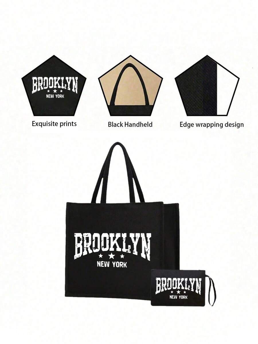 Queen Cartoon Character Printed Tote Bag Set – “Blessing” Letter Design