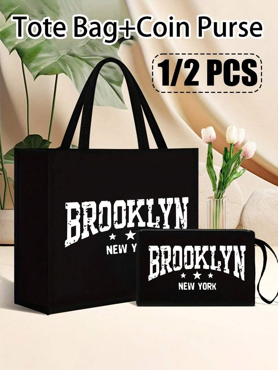 Queen Cartoon Character Printed Tote Bag Set – “Blessing” Letter Design