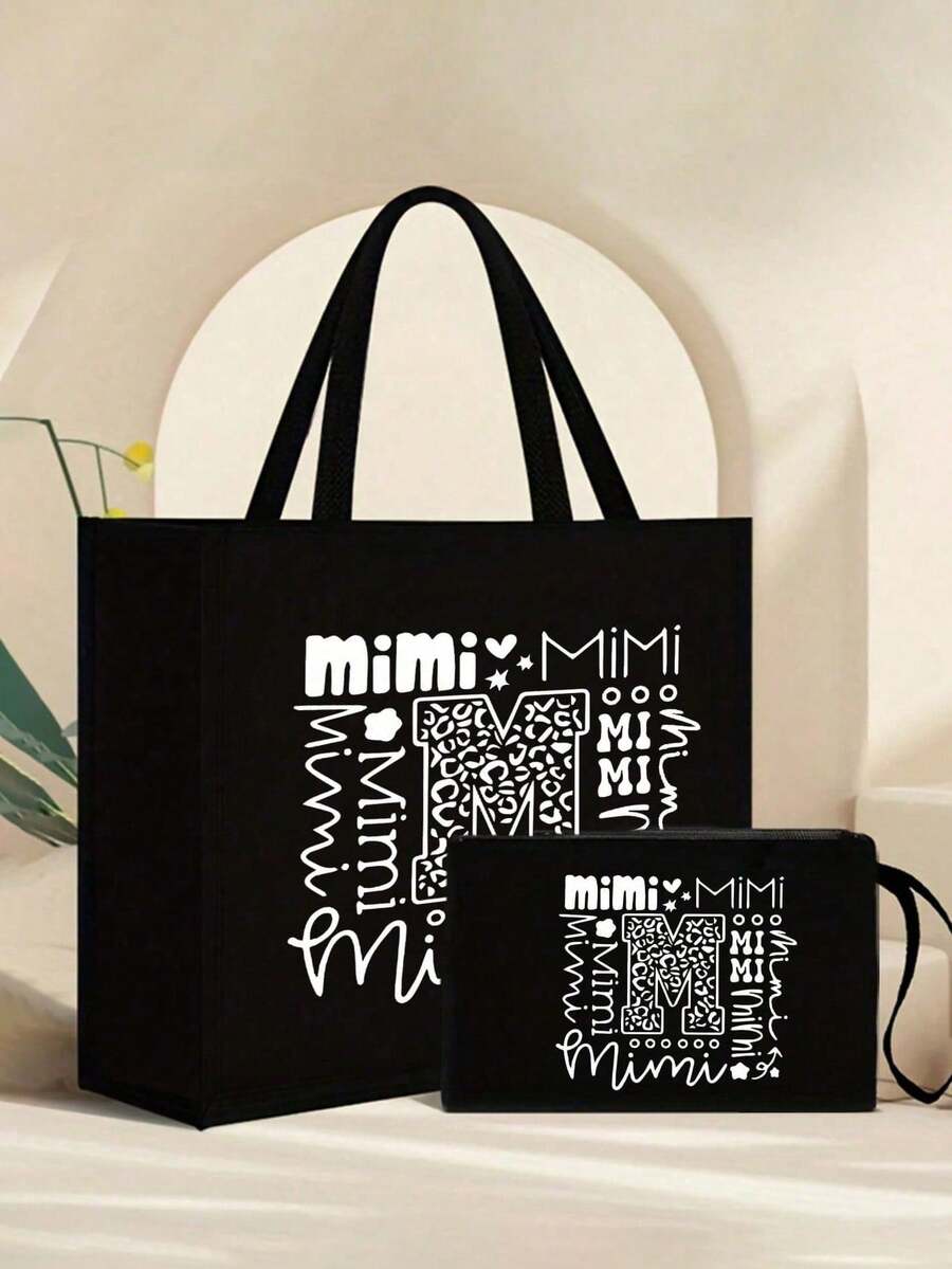 Tote Bag Set with Motivational Golden Letter Print