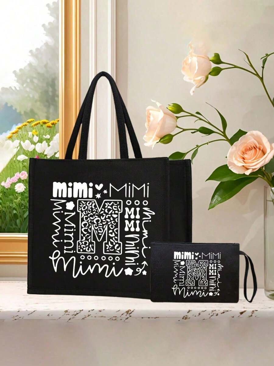 Tote Bag Set with Motivational Golden Letter Print