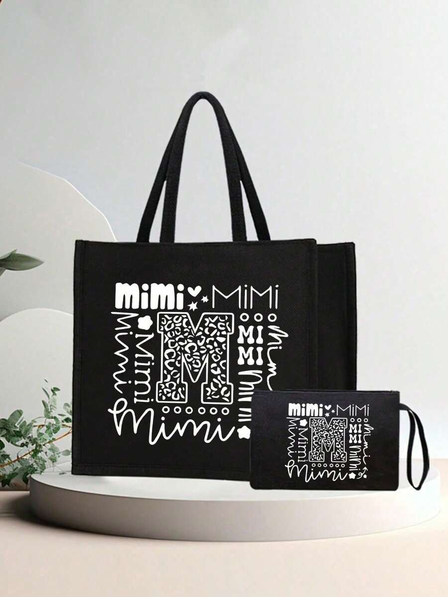 Tote Bag Set with Motivational Golden Letter Print
