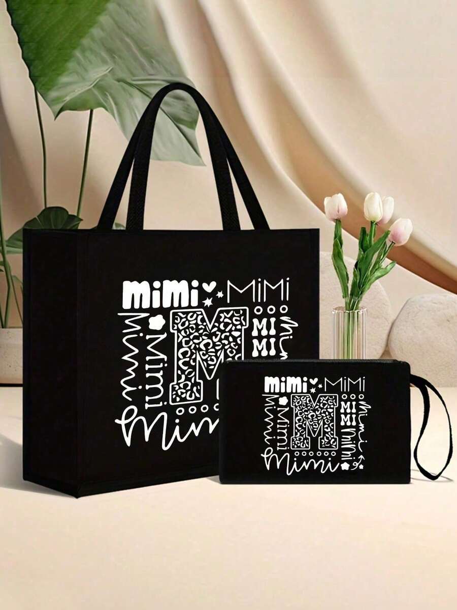 Tote Bag Set with Motivational Golden Letter Print