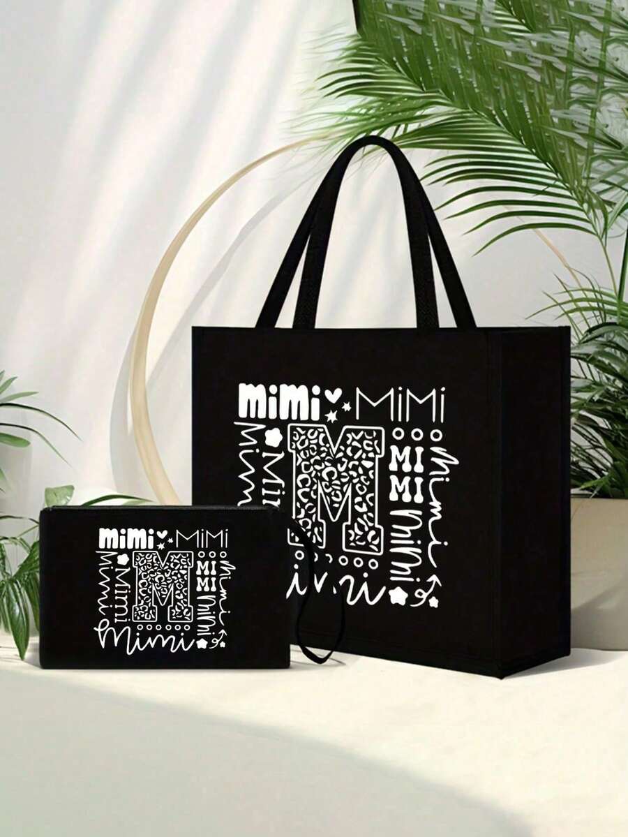 Tote Bag Set with Motivational Golden Letter Print