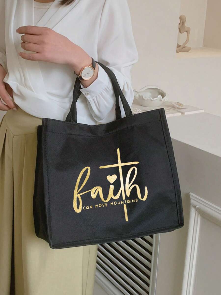 Tote Bag Set with Motivational Golden Letter Print