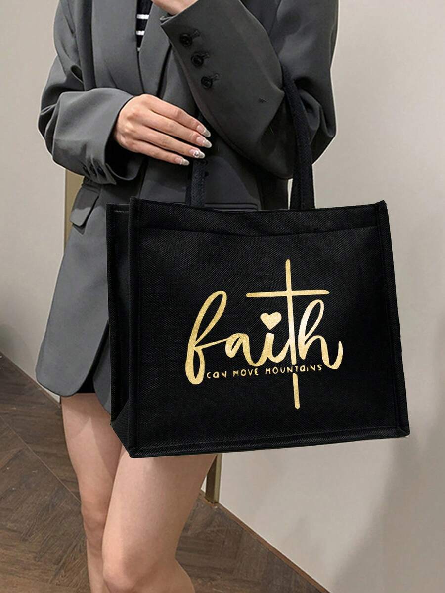 Tote Bag Set with Motivational Golden Letter Print