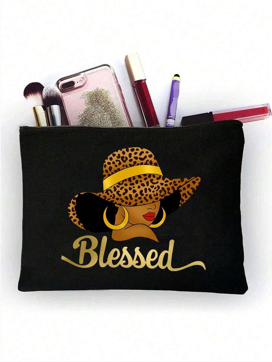 Queen Cartoon Character Printed Tote Bag Set – “Blessing” Letter Design