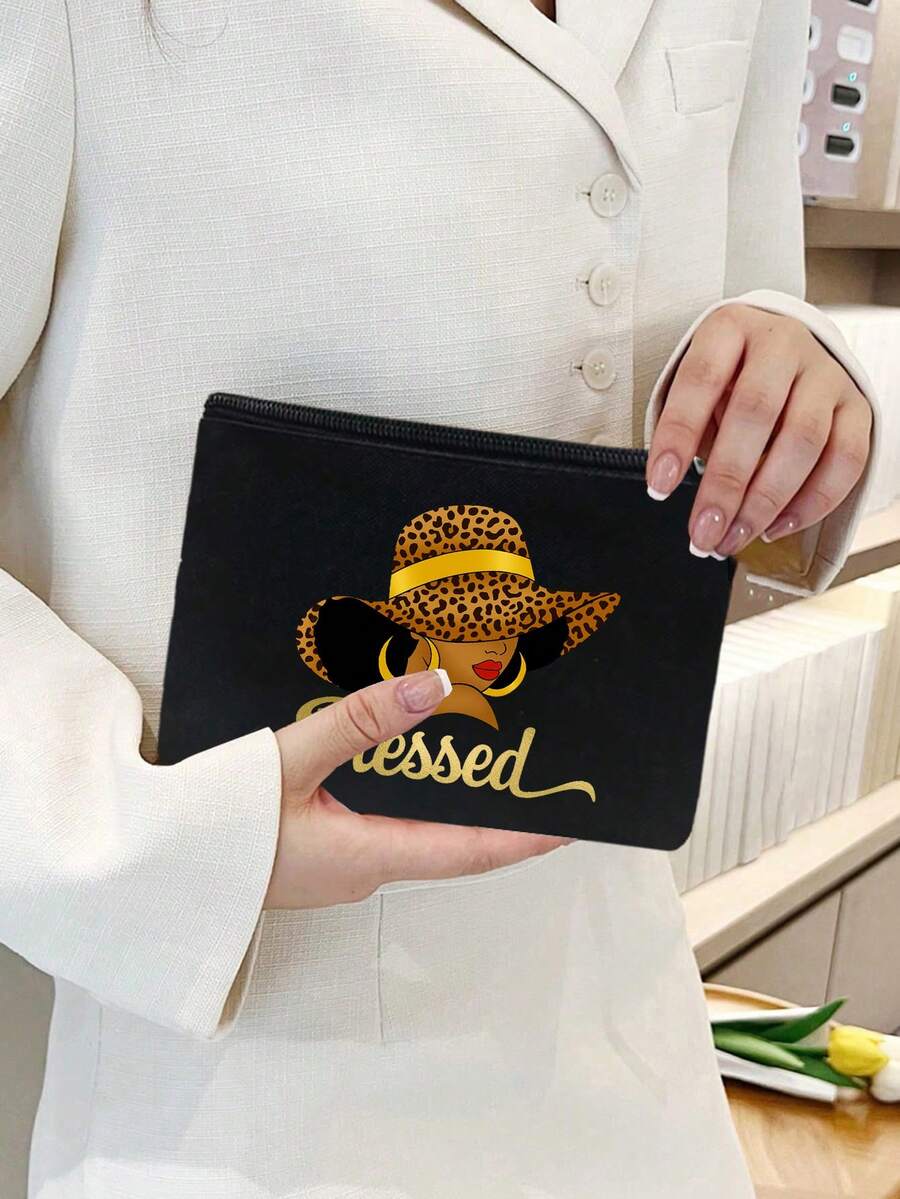 Queen Cartoon Character Printed Tote Bag Set – “Blessing” Letter Design