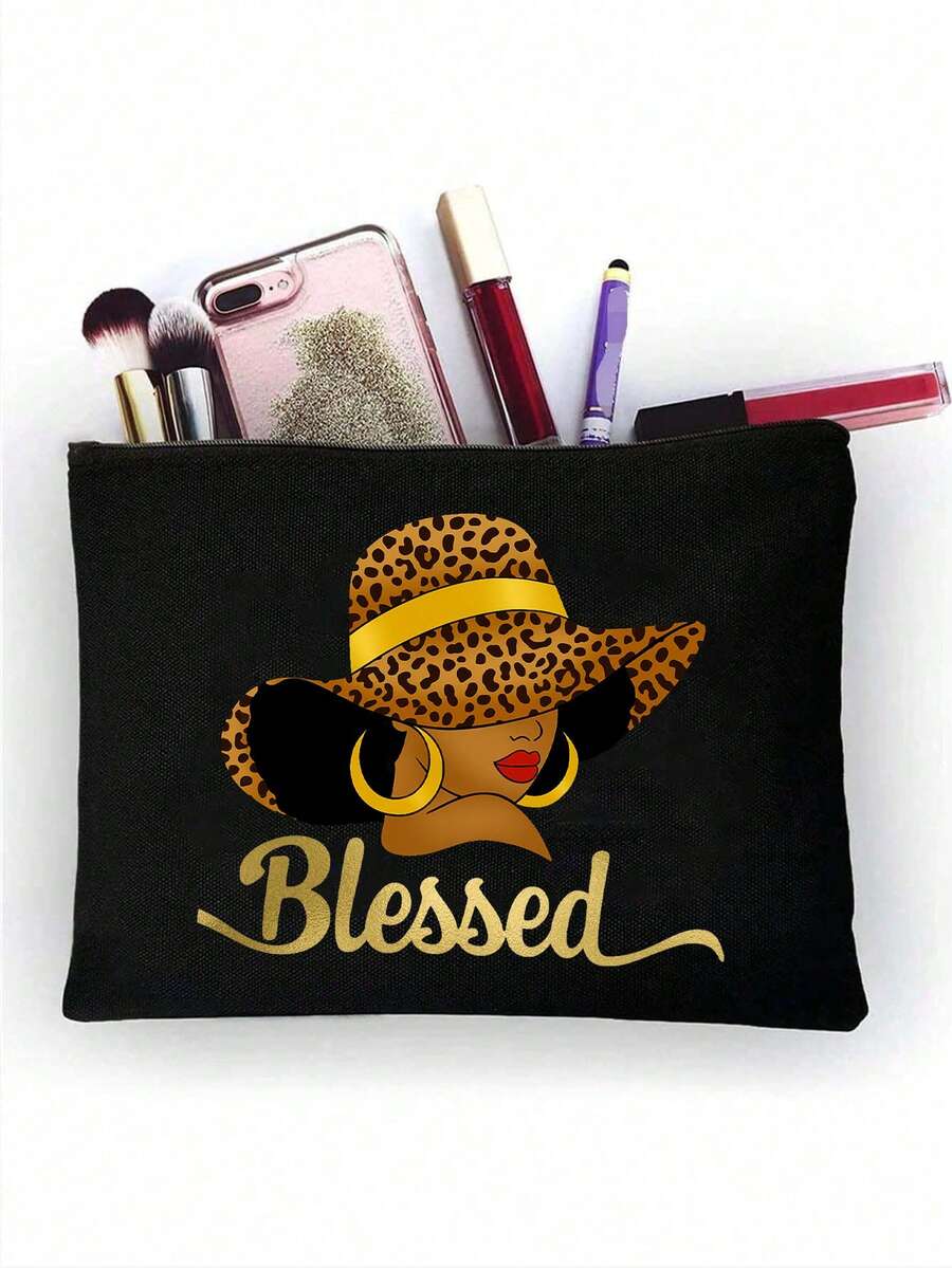 Queen Cartoon Character Printed Tote Bag Set – “Blessing” Letter Design