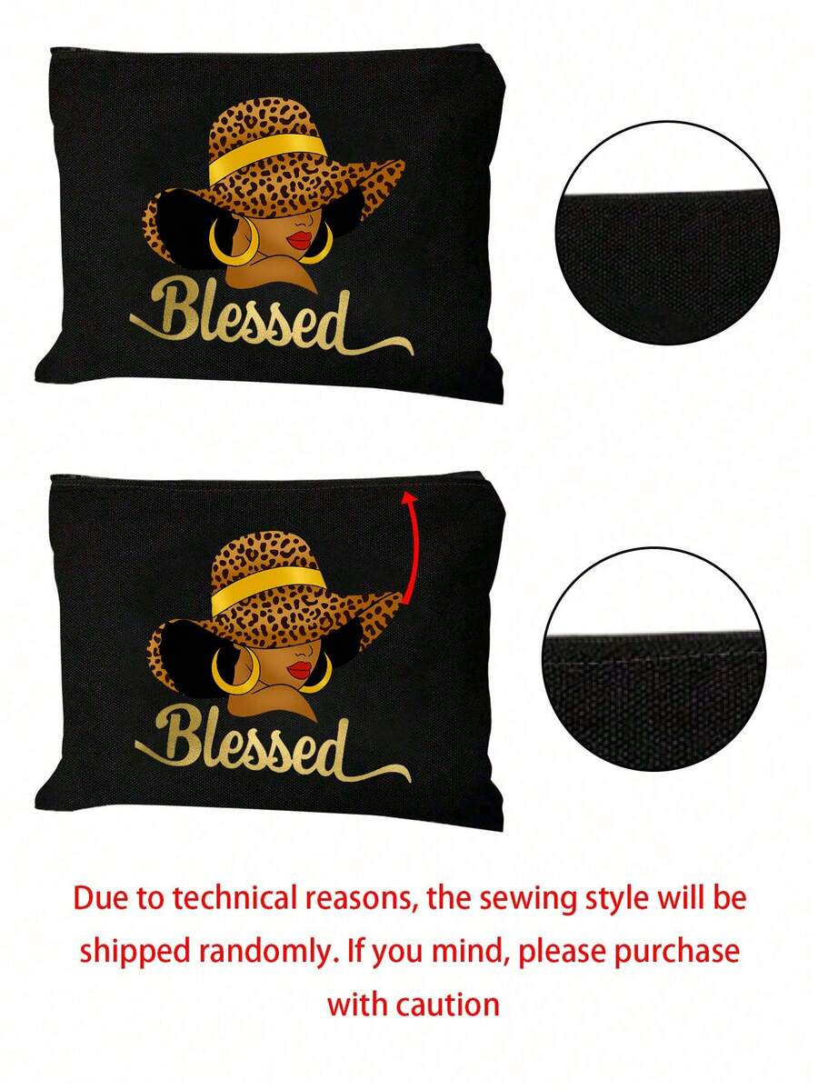 Queen Cartoon Character Printed Tote Bag Set – “Blessing” Letter Design