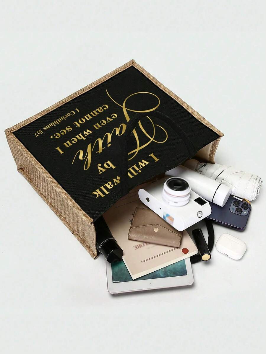 Tote Bag Set with Motivational Golden Letter Print