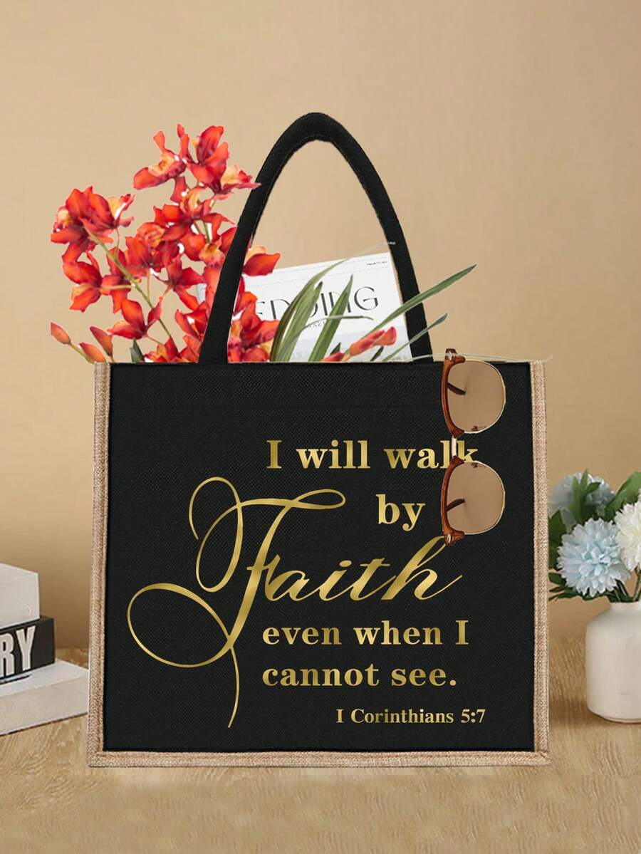 Tote Bag Set with Motivational Golden Letter Print