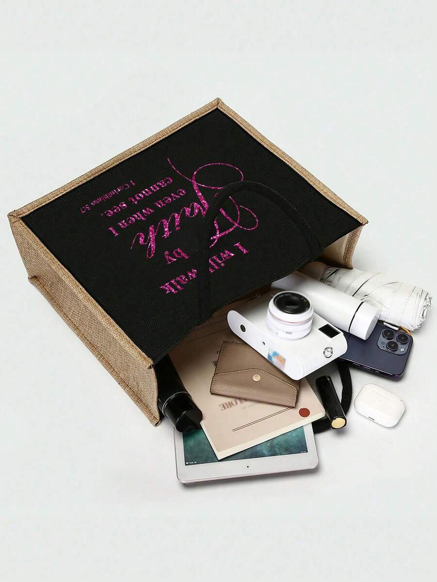 Tote Bag Set with Motivational Golden Letter Print