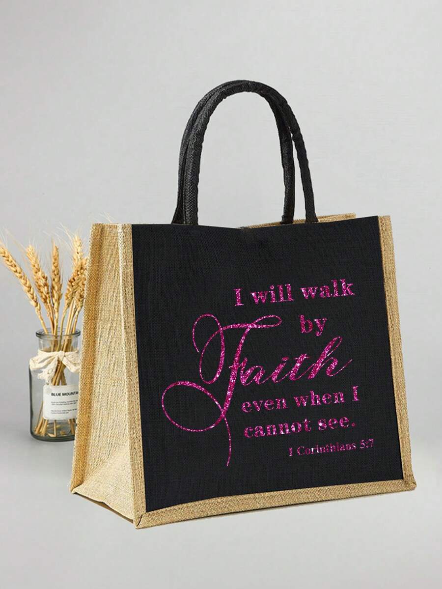 Tote Bag Set with Motivational Golden Letter Print