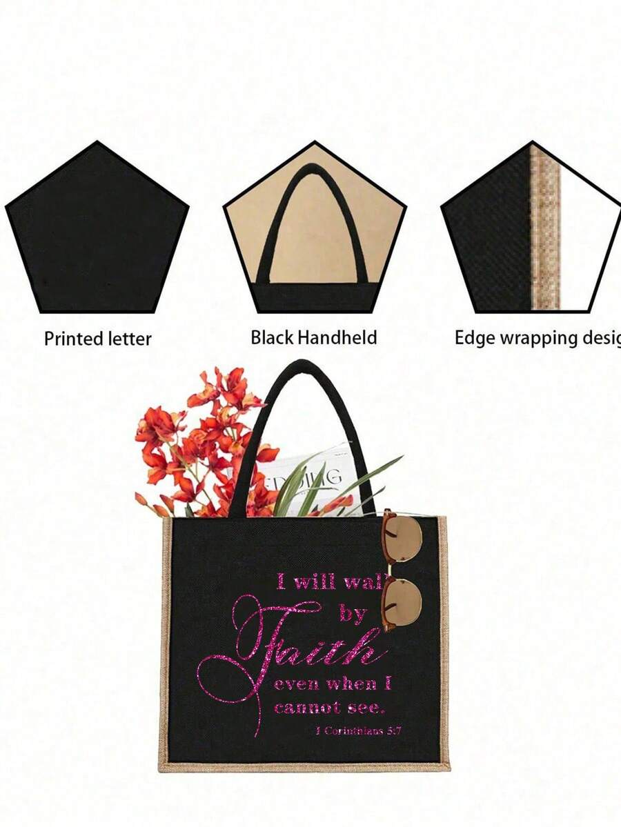 Tote Bag Set with Motivational Golden Letter Print