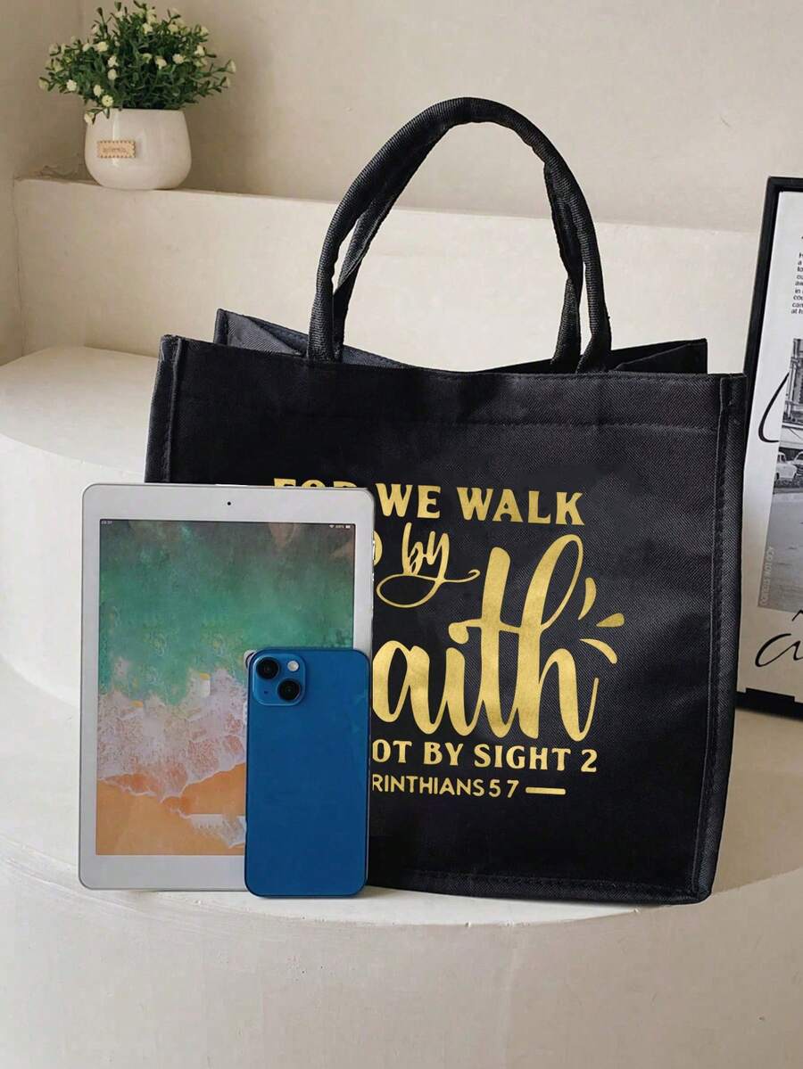 Tote Bag Set with Motivational Golden Letter Print