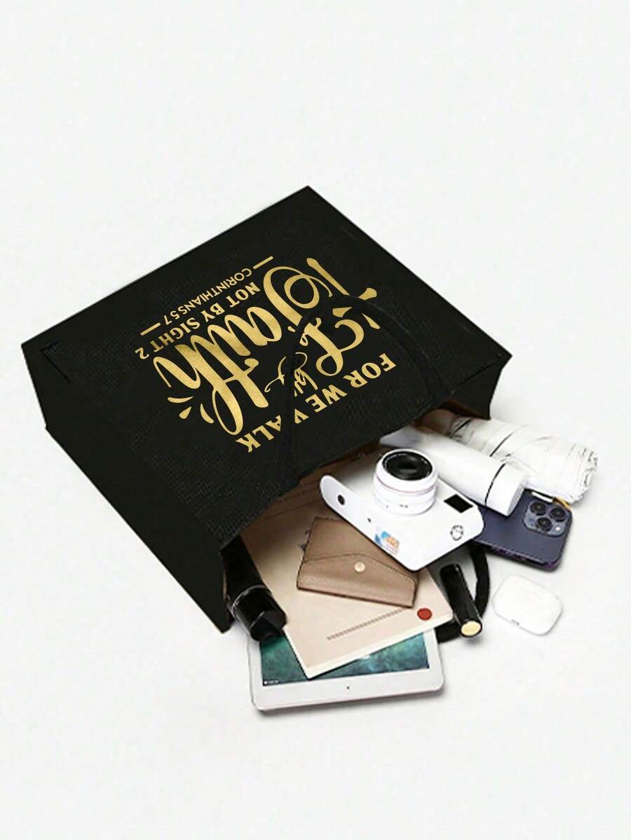 Tote Bag Set with Motivational Golden Letter Print