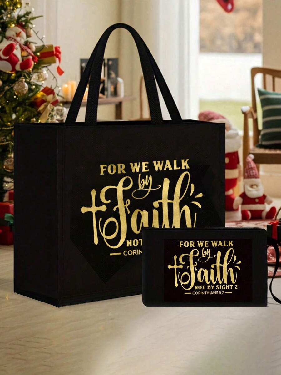Tote Bag Set with Motivational Golden Letter Print