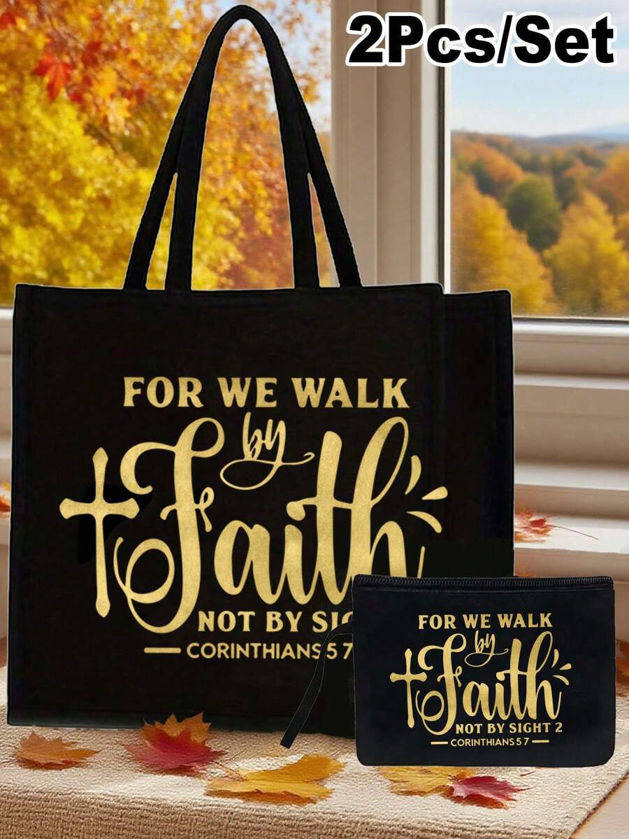 Tote Bag Set with Motivational Golden Letter Print