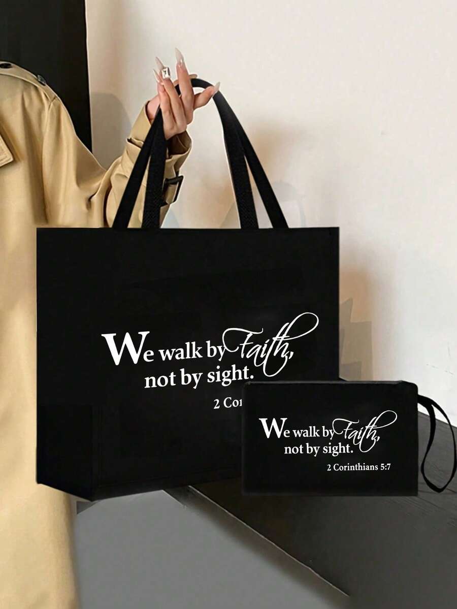 Tote Bag Set with Motivational Golden Letter Print