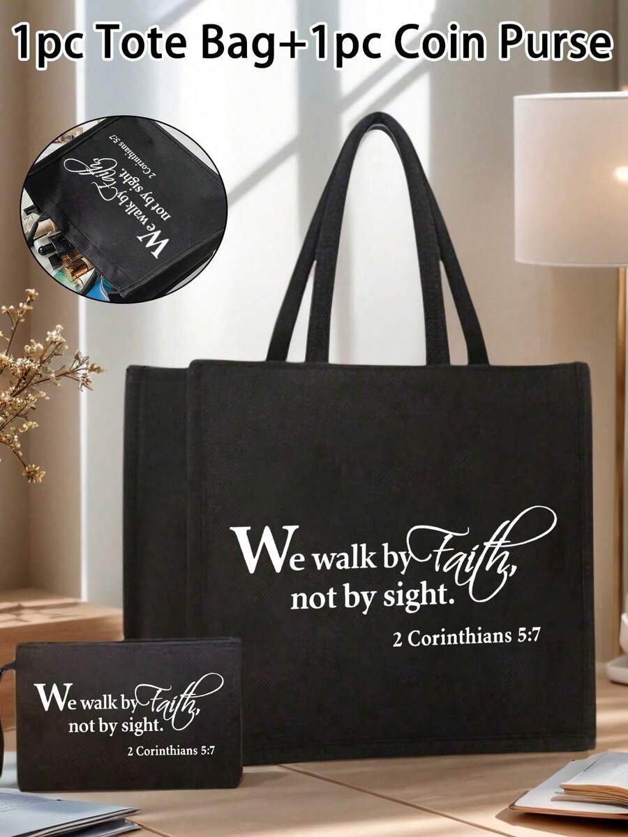 Tote Bag Set with Motivational Golden Letter Print