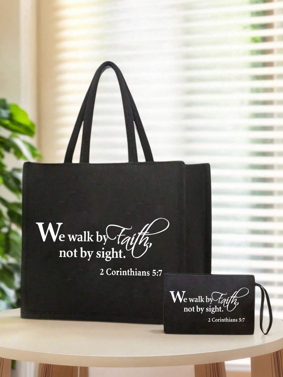 Tote Bag Set with Motivational Golden Letter Print