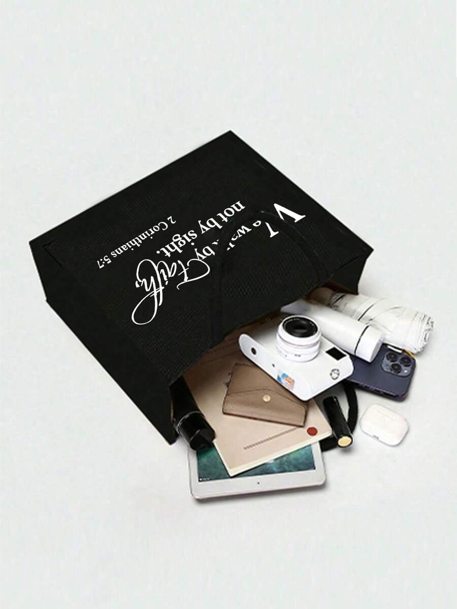 Tote Bag Set with Motivational Golden Letter Print