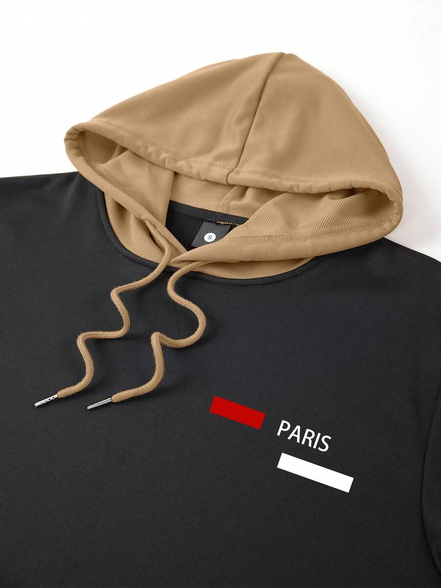 Men's Spring/Autumn Lightweight Personalized Letter Print Contrast Color Hoodie