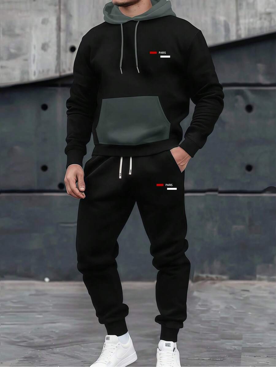 Men's Spring/Autumn Lightweight Personalized Letter Print Contrast Color Hoodie