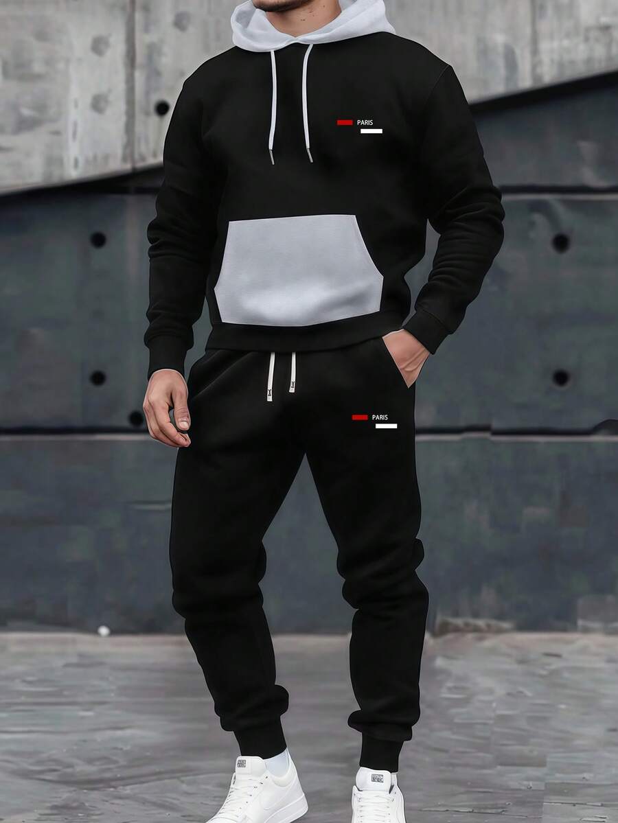 Men's Spring/Autumn Lightweight Personalized Letter Print Contrast Color Hoodie