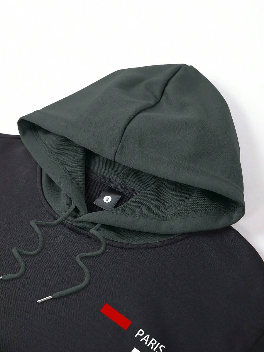 Men's Spring/Autumn Lightweight Personalized Letter Print Contrast Color Hoodie