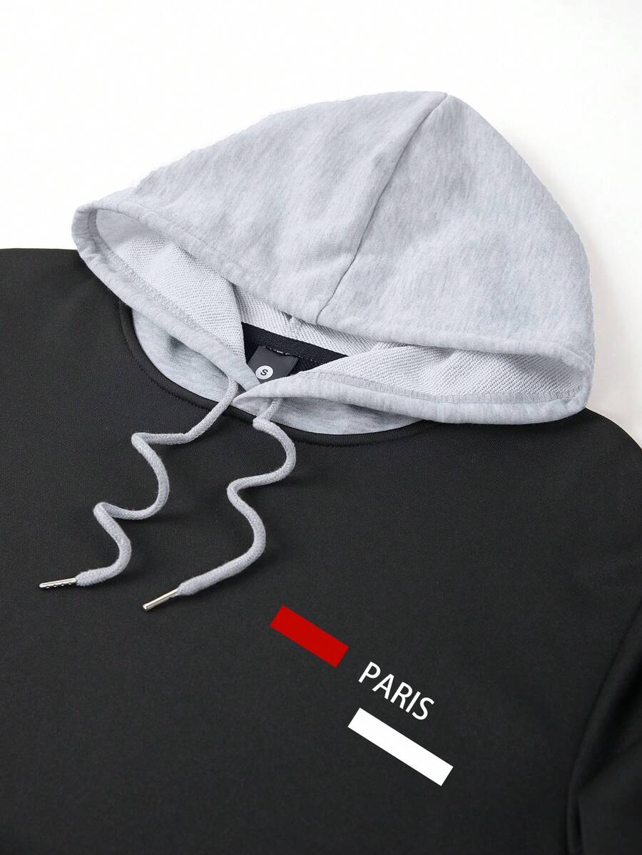 Men's Spring/Autumn Lightweight Personalized Letter Print Contrast Color Hoodie