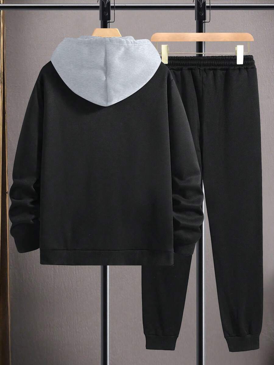 Men's Spring/Autumn Lightweight Personalized Letter Print Contrast Color Hoodie