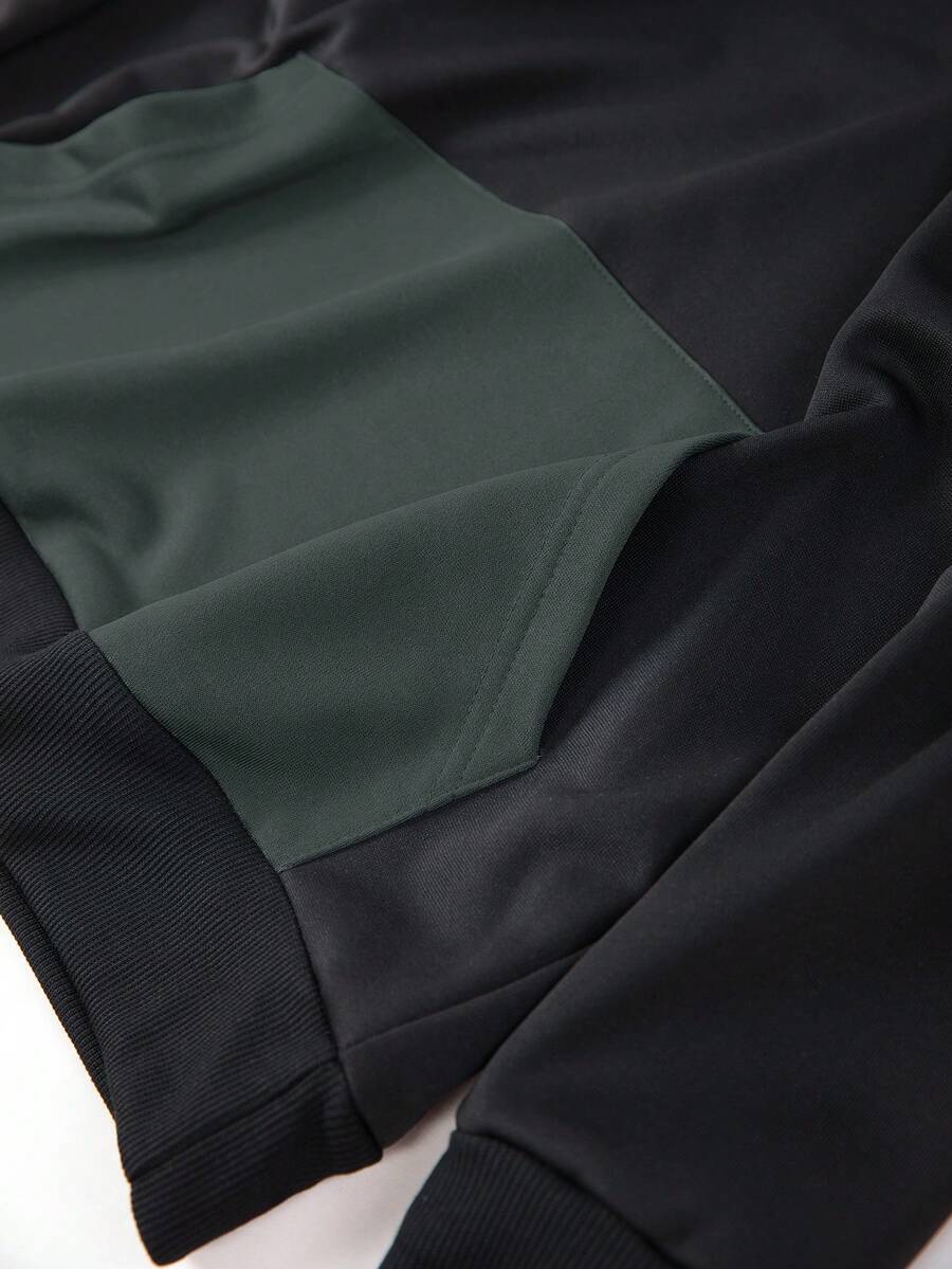 Men's Spring/Autumn Lightweight Personalized Letter Print Contrast Color Hoodie