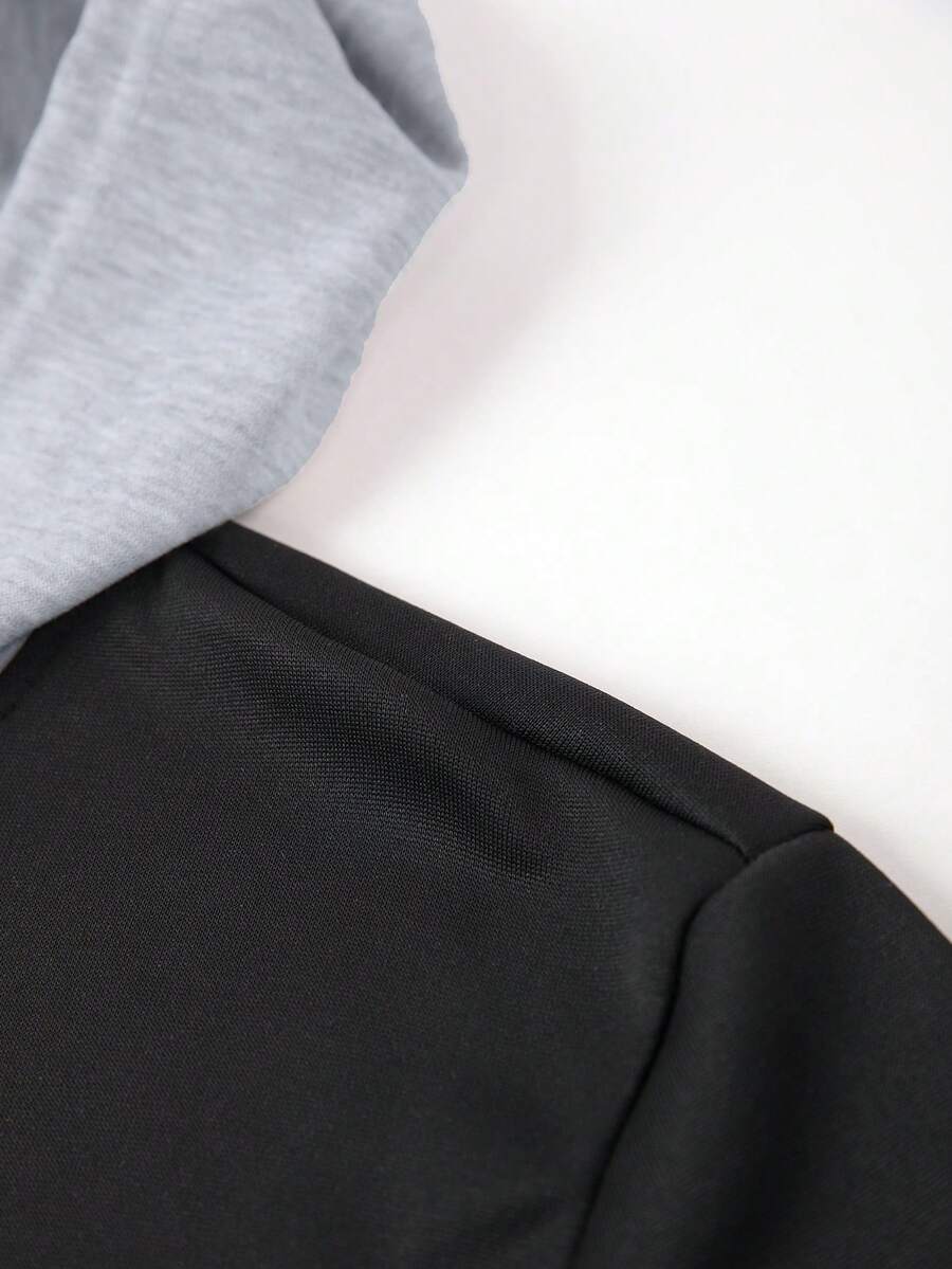 Men's Spring/Autumn Lightweight Personalized Letter Print Contrast Color Hoodie