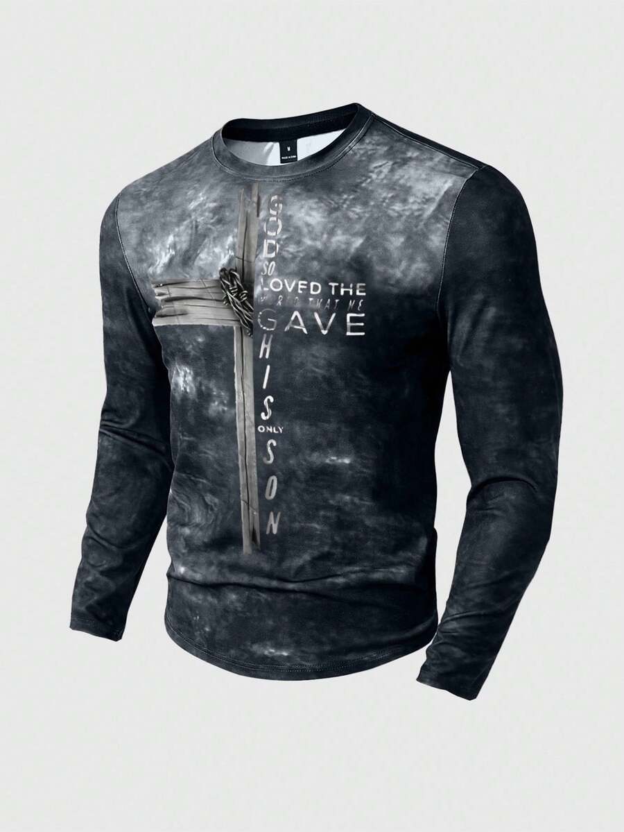 Manfinity LEGND Men Cross & Slogan Graphic Print Long Sleeve T-Shirt