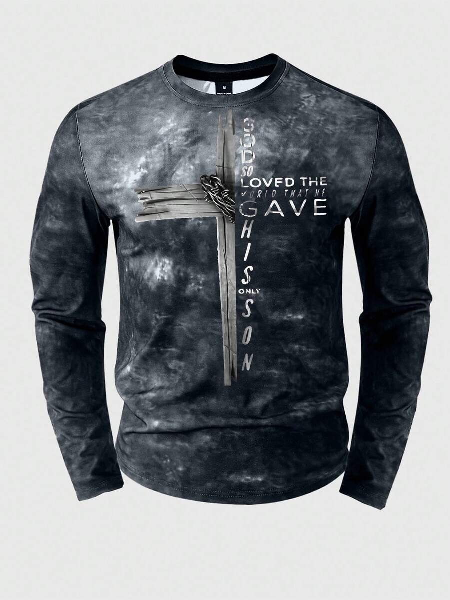 Manfinity LEGND Men Cross & Slogan Graphic Print Long Sleeve T-Shirt