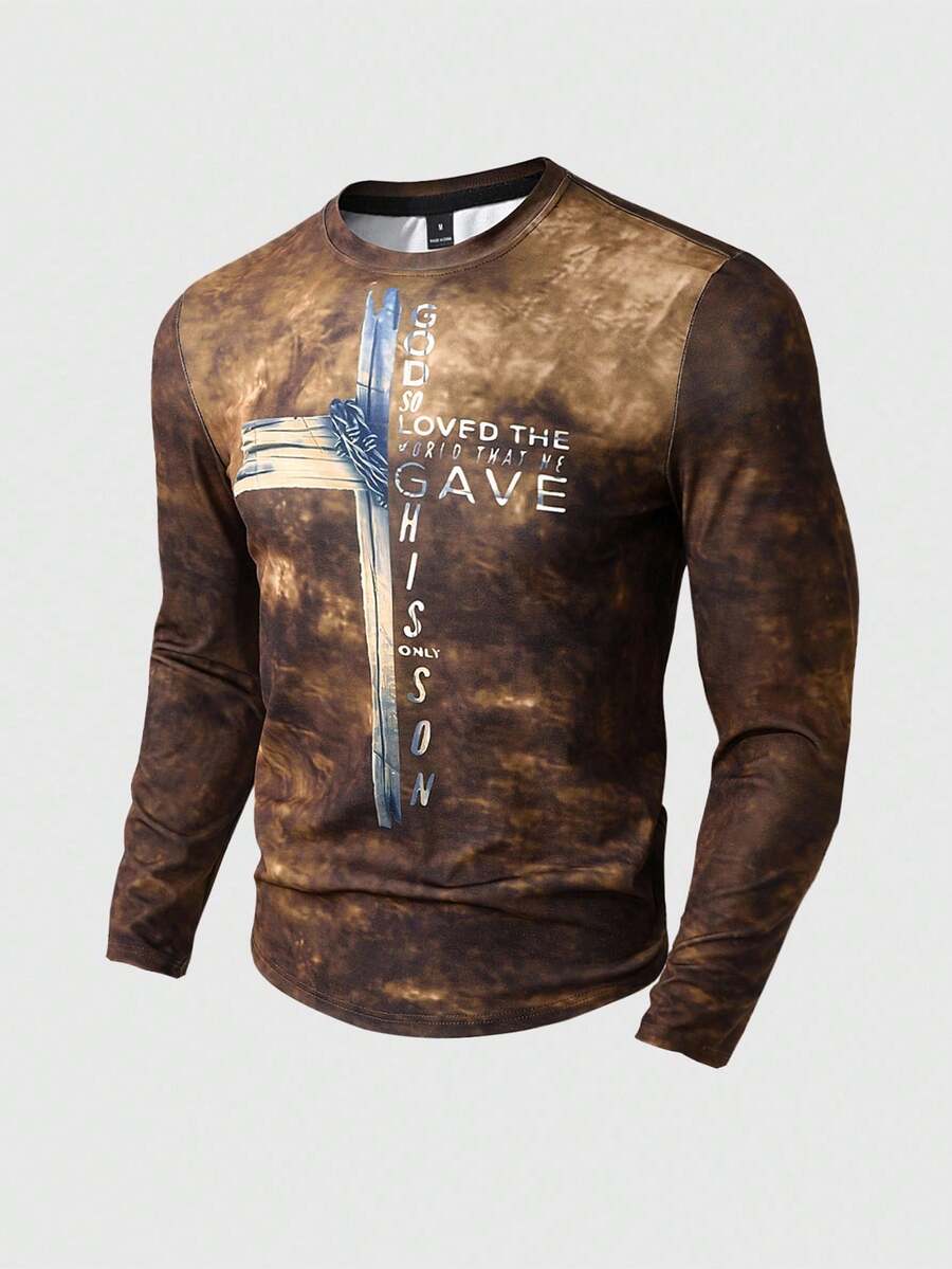 Manfinity LEGND Men Cross & Slogan Graphic Print Long Sleeve T-Shirt