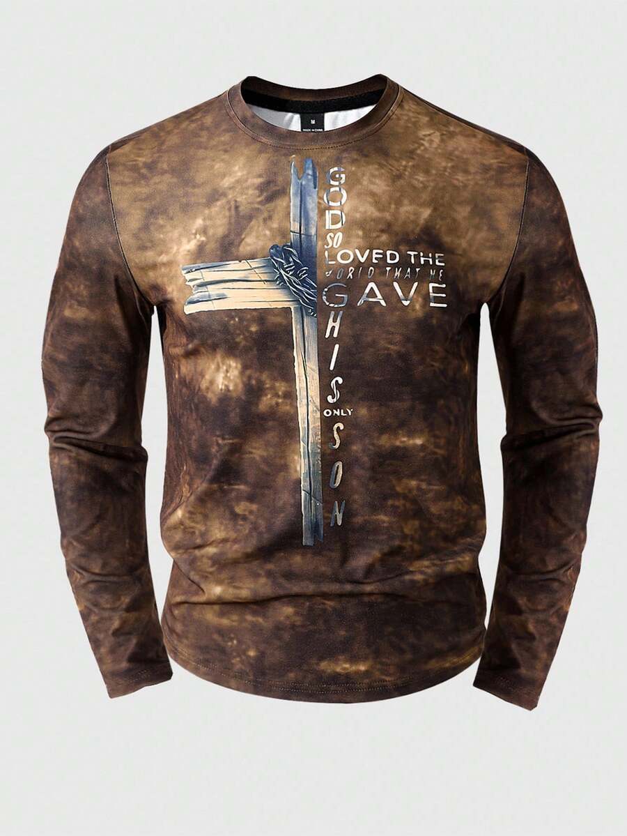 Manfinity LEGND Men Cross & Slogan Graphic Print Long Sleeve T-Shirt