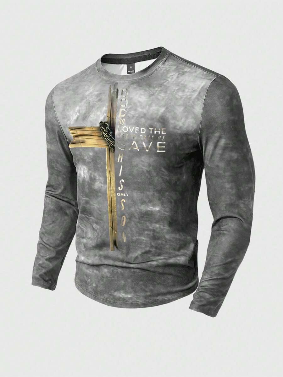 Manfinity LEGND Men Cross & Slogan Graphic Print Long Sleeve T-Shirt