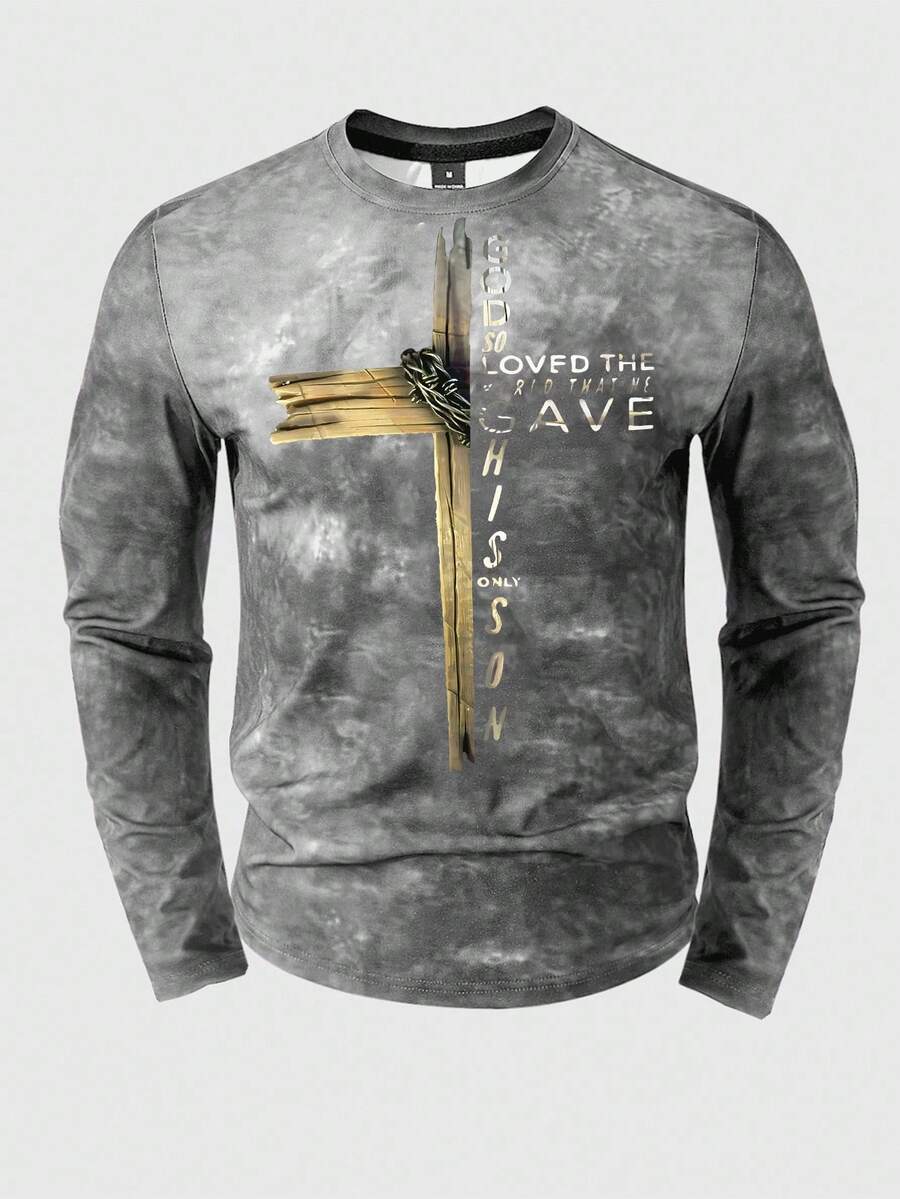 Manfinity LEGND Men Cross & Slogan Graphic Print Long Sleeve T-Shirt