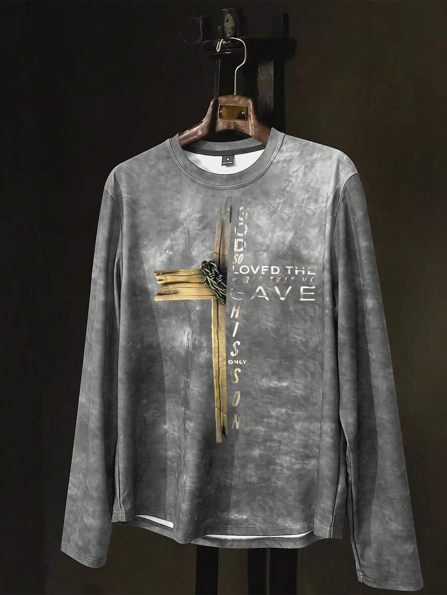 Manfinity LEGND Men Cross & Slogan Graphic Print Long Sleeve T-Shirt