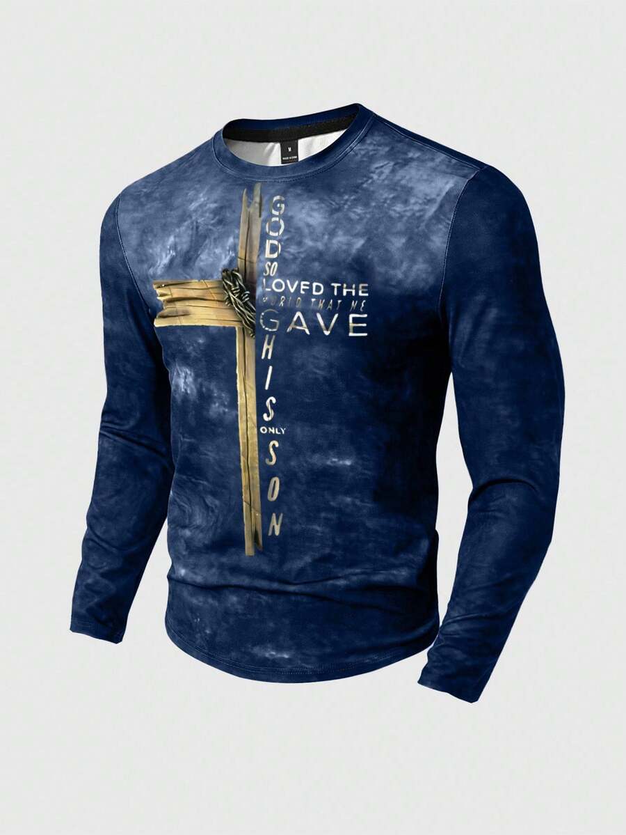 Manfinity LEGND Men Cross & Slogan Graphic Print Long Sleeve T-Shirt