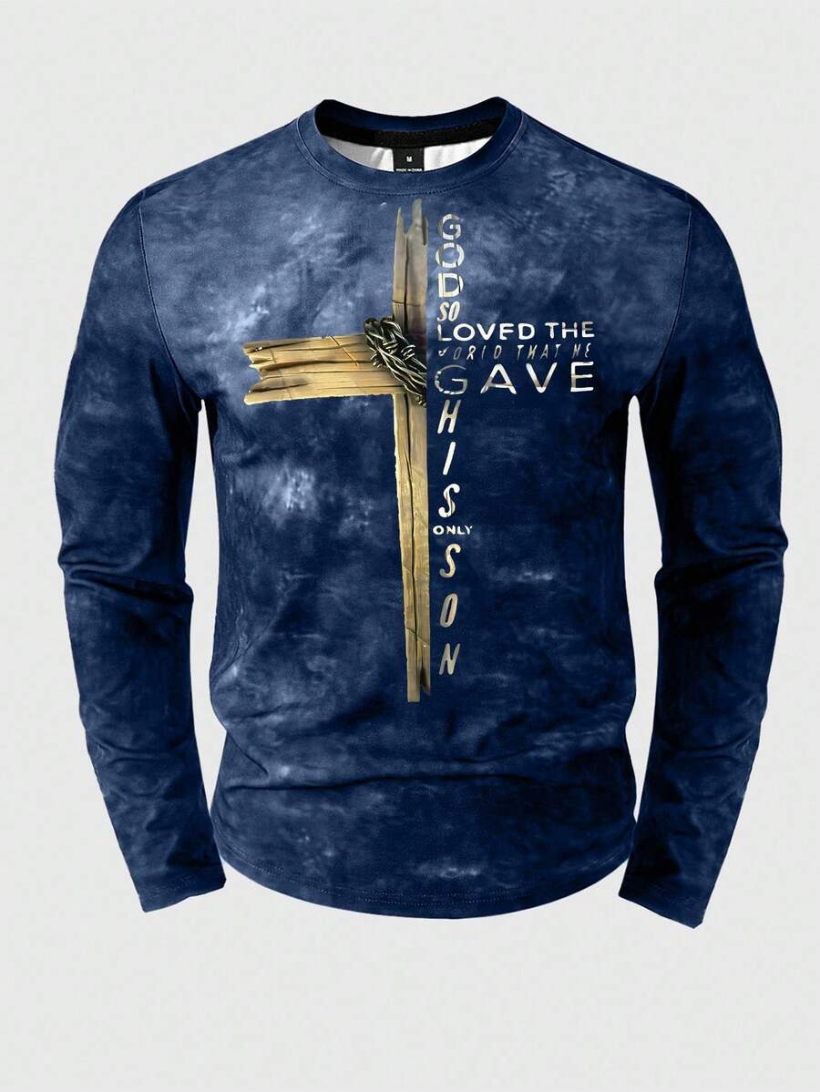 Manfinity LEGND Men Cross & Slogan Graphic Print Long Sleeve T-Shirt