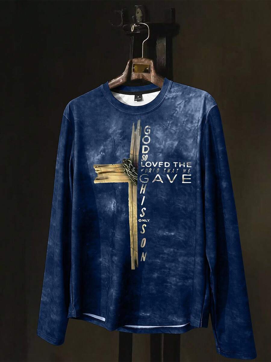 Manfinity LEGND Men Cross & Slogan Graphic Print Long Sleeve T-Shirt