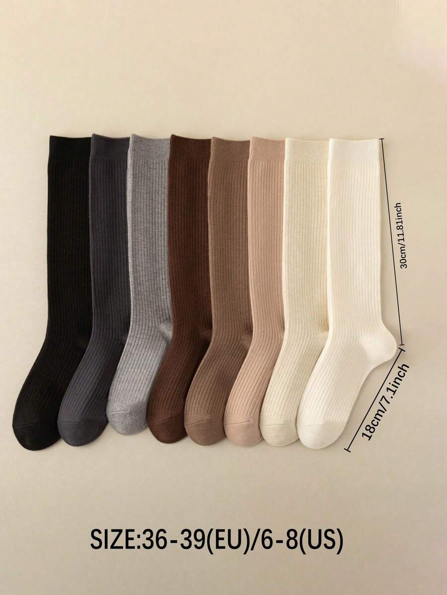 6 Pairs Women’s Plain Color Thigh-High Socks – Minimalist Japanese School Style