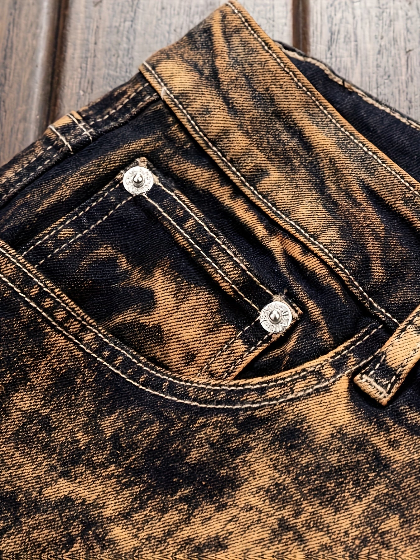 Men’s Straight Cut Ripped Camouflage Jeans – Designer Streetwear Style